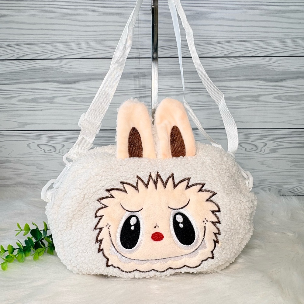 White Sherpa Labubu Crossbody Bag